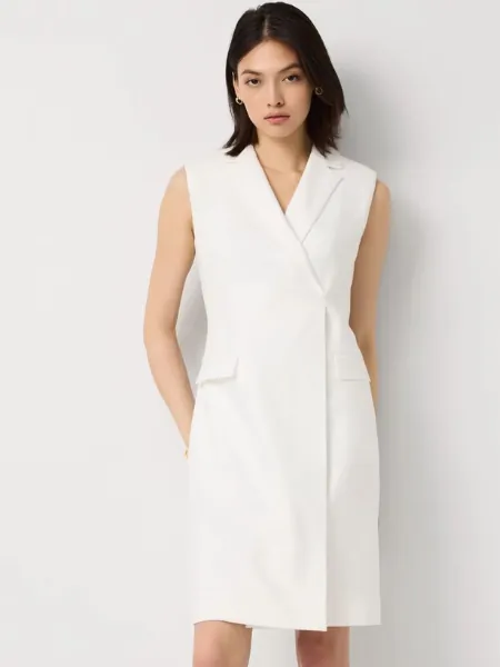 Petite Crosshatch Faux Wrap Blazer Dress